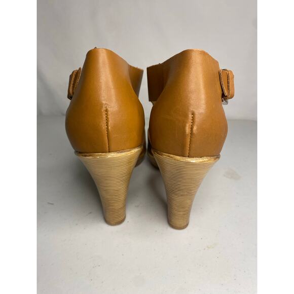 Sofft Dabney Brown Leather Open Toe Pumps Heels Womens Sandal Wooden Size 8.5 - Picture 6 of 12